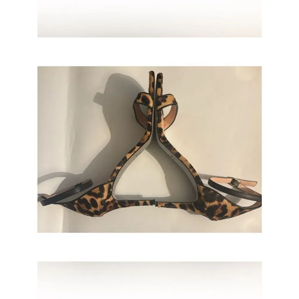 J. Crew Riley Sandals in Leopard Calf Hair With Glitter Sole Size 11 ~ excellent